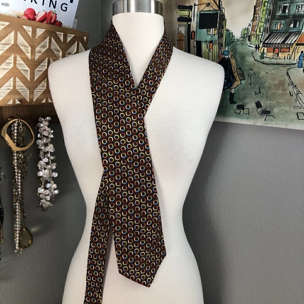 Murano Collezione Hand Tailored Silk Necktie Men's Brown Geo Embroidered NEW